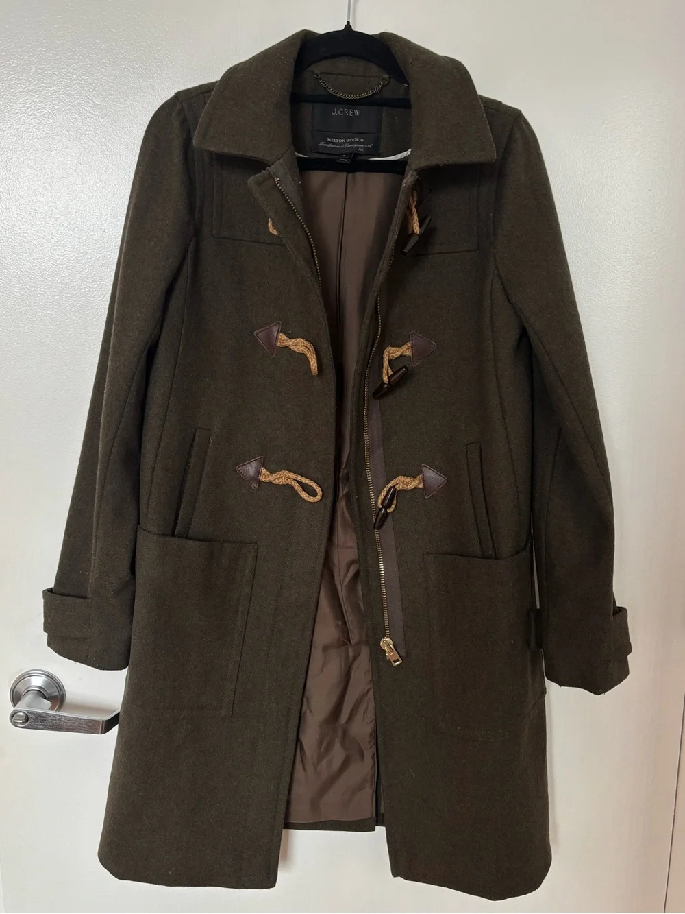 J.Crew Classic Melton Wool Pea Coat in Army Green Sz 0 - Picture 2 of 9